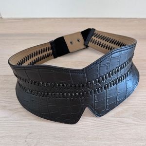 BCBGMAXAZRIA Woman’s Black Wide Corset Belt